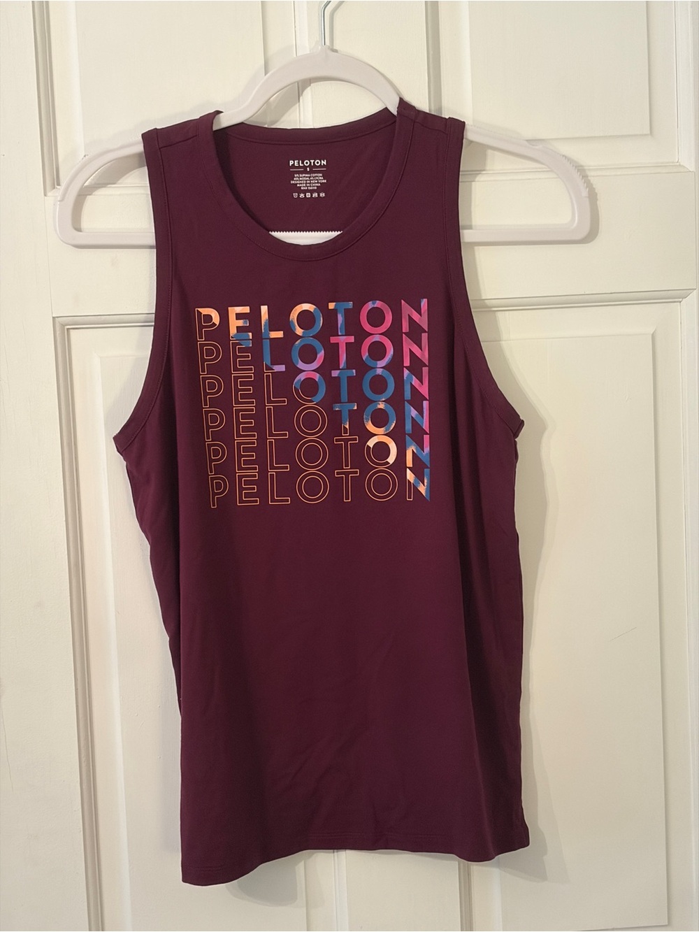 Peloton Women's Burgundy Muscle Tank Top - Pride Logo Repeat. Ladies Size Small